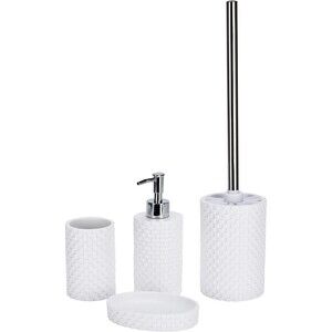 Set of 4 Bathroom Decor Set w/ Soap Dispenser, Tooth Brush Holder, Toilet Brush
